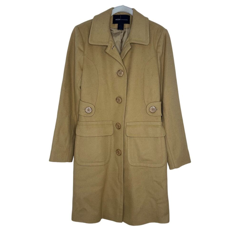 Moda International Peacoat Womens Tan Wool Blend Quiet Luxury Preppy Capsule 4